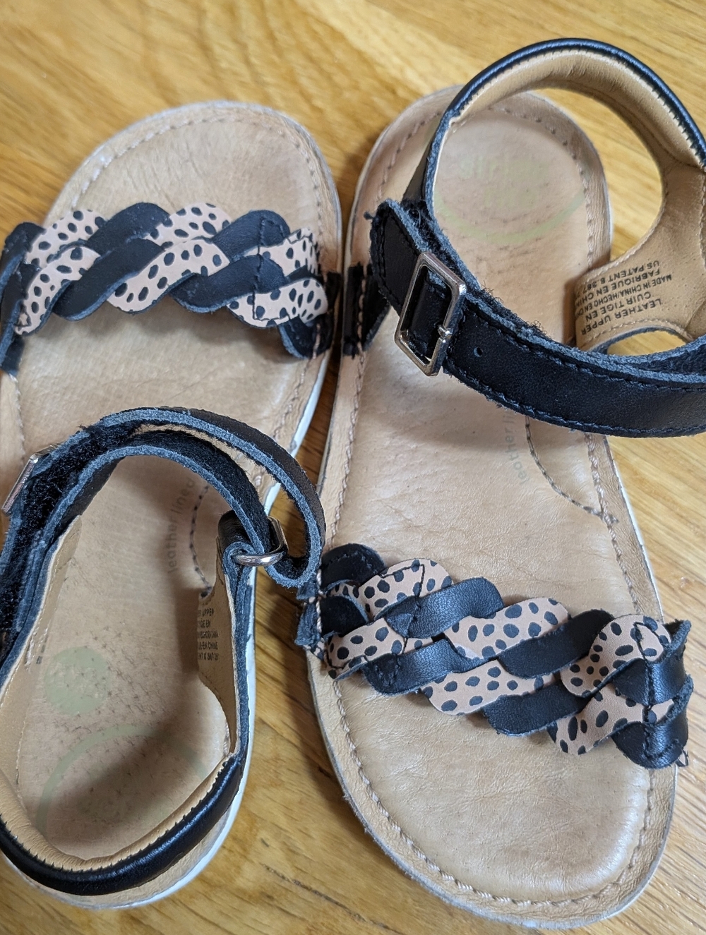 Stride Rite Black and Tan Braided Strap Kids Sandals - Picture 3 of 8